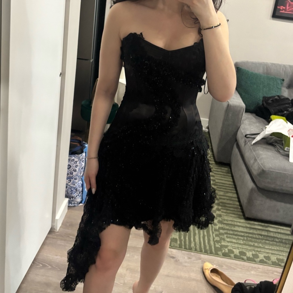 Juan Carlos Pinera Vintage Couture Black Silk Corset Strapless Asymmetric Dress - Picture 6 of 7